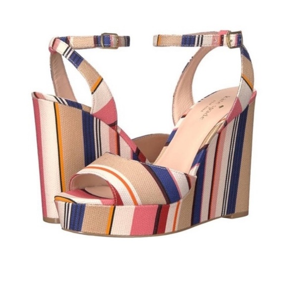 Kate Spade Stripe Dellie Derby Derbyshire Wedges - Picture 1 of 7